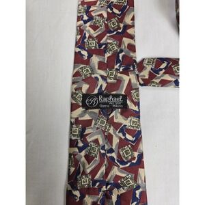 Raphael Tie Mens Red Blue Abstract Geometric Silk Handmade Roma Milano Necktie